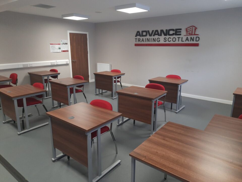 Picture taken of Training Room 3 in Advance Training Scotland